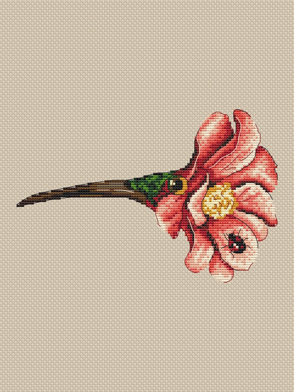 Bird flower with ladybug - cross stitch pattern