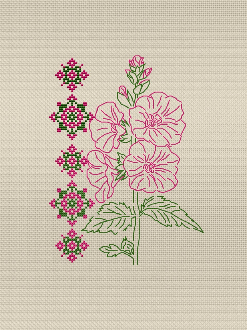 Hollyhocks embroidery pattern