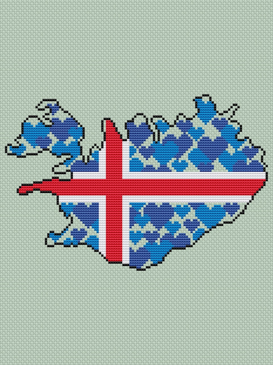 Iceland flag cross stitch pattern