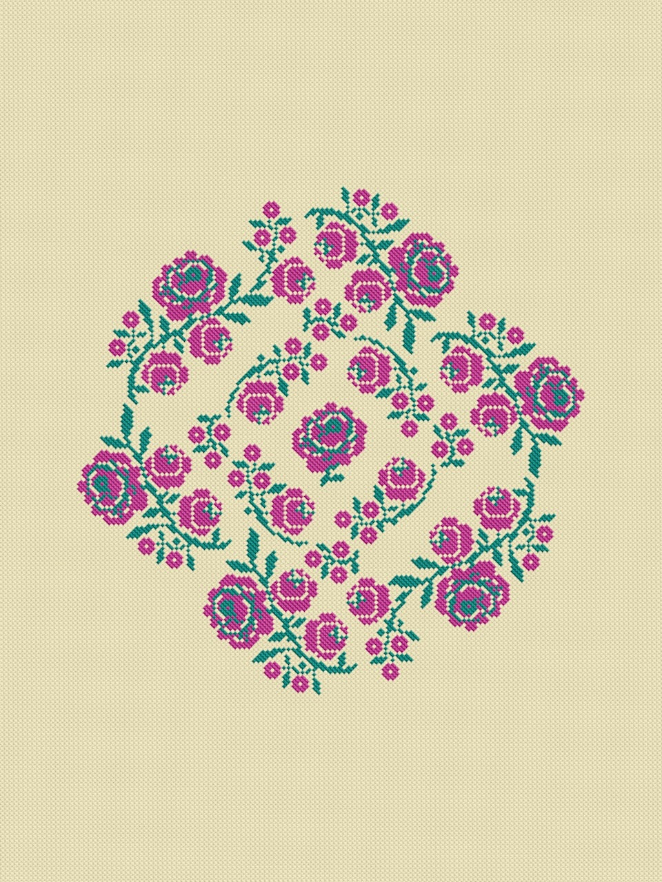 Mandala floral magenta - cross stitch pattern