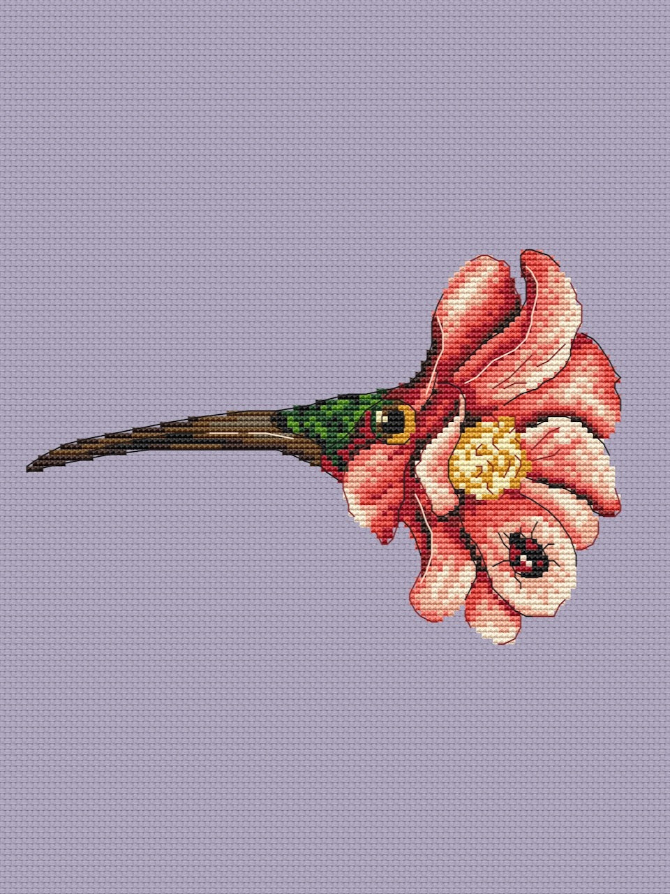 Bird flower with ladybug - cross stitch pattern