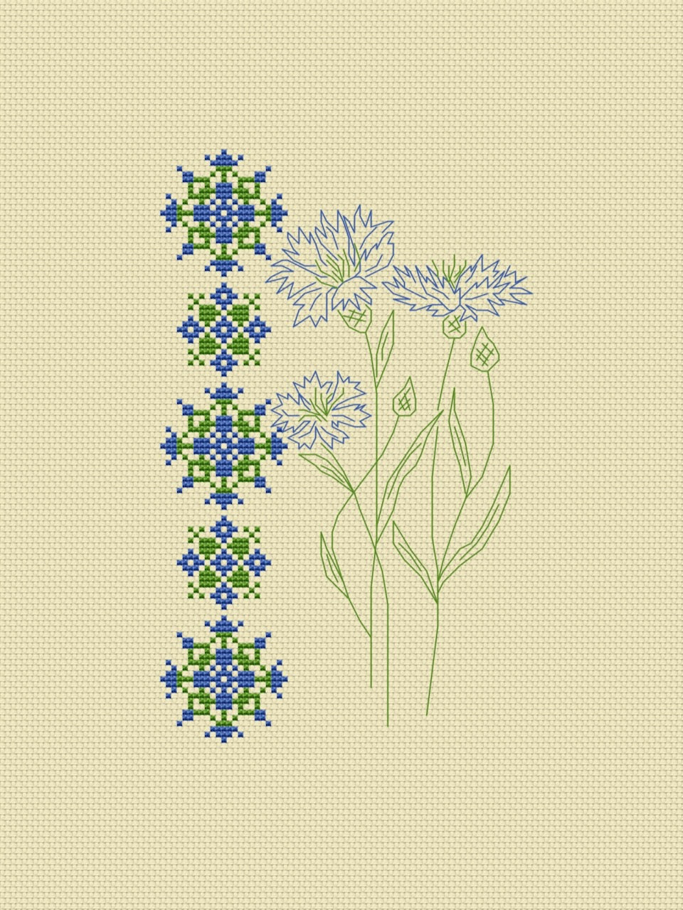 Cornflowers embroidery pattern