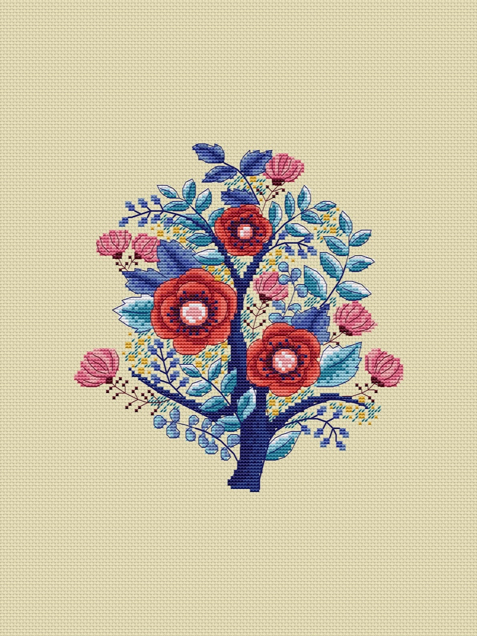primitive flowers cross stitch pattern