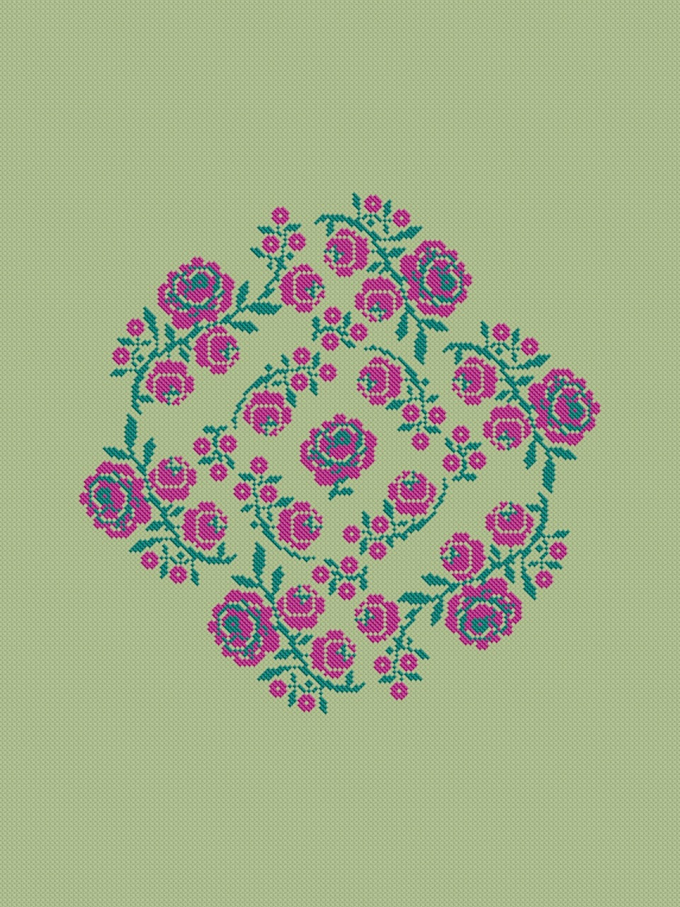 Mandala floral magenta - cross stitch pattern