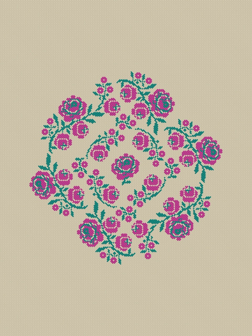 Mandala floral magenta - cross stitch pattern