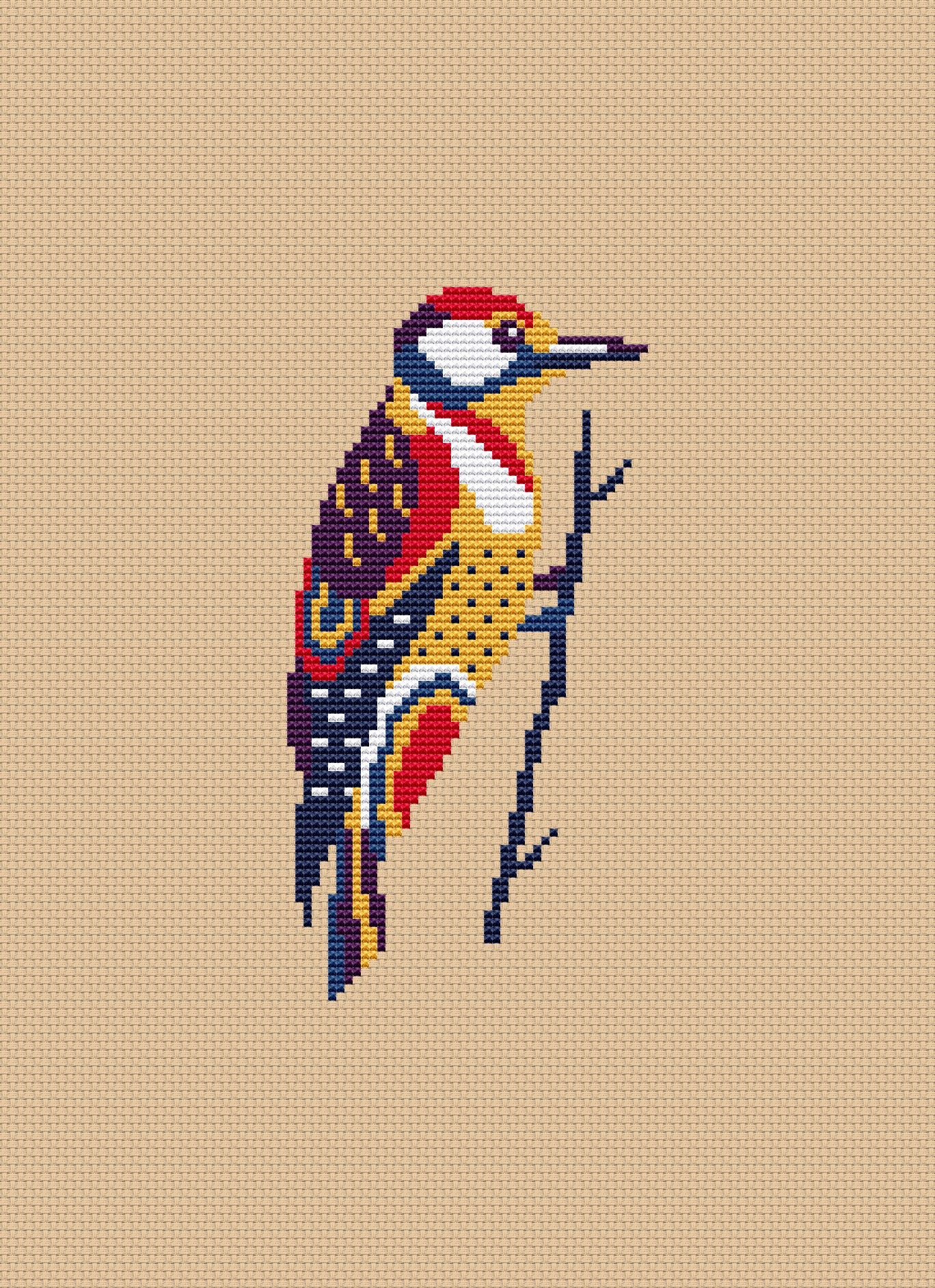 Woodpecker forest bird cross stitch pattern