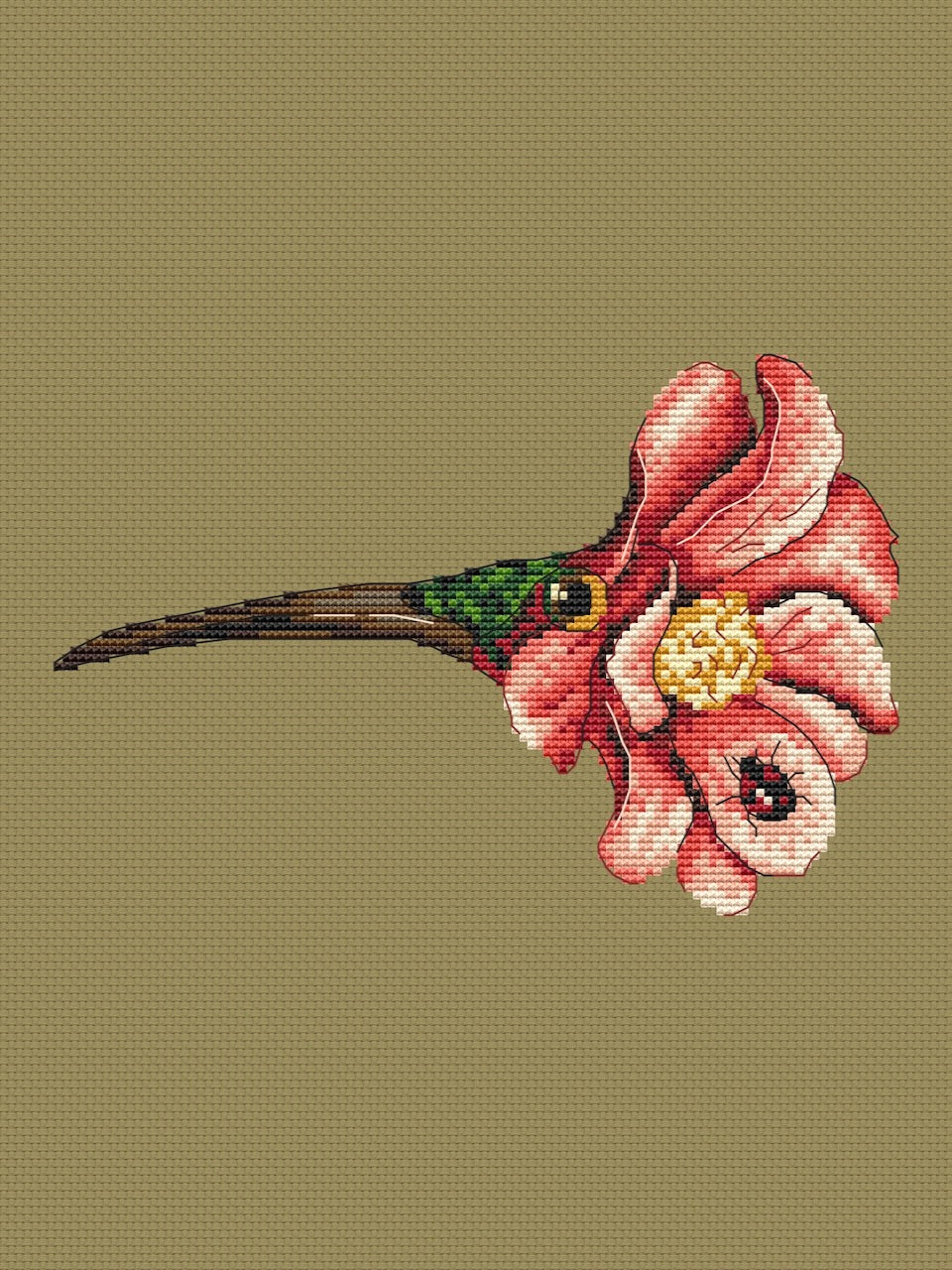 Bird flower with ladybug - cross stitch pattern