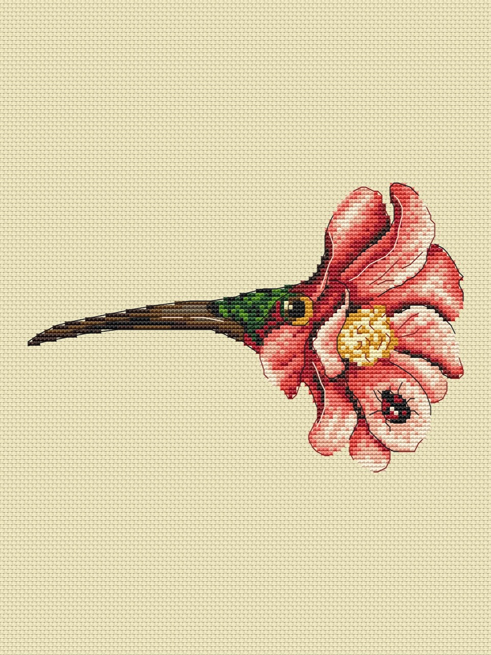 Bird flower with ladybug - cross stitch pattern