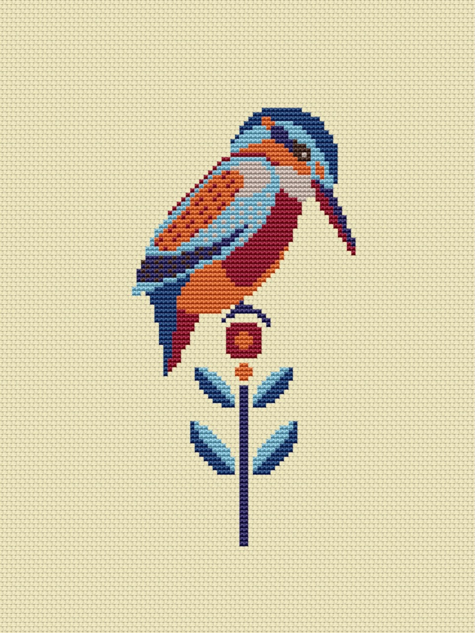 kingfisher folk bird cross stitch pattern