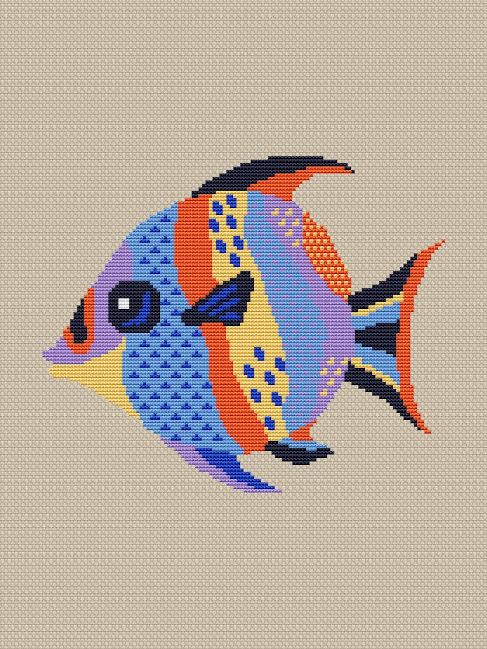blue fish cross stitch pattern