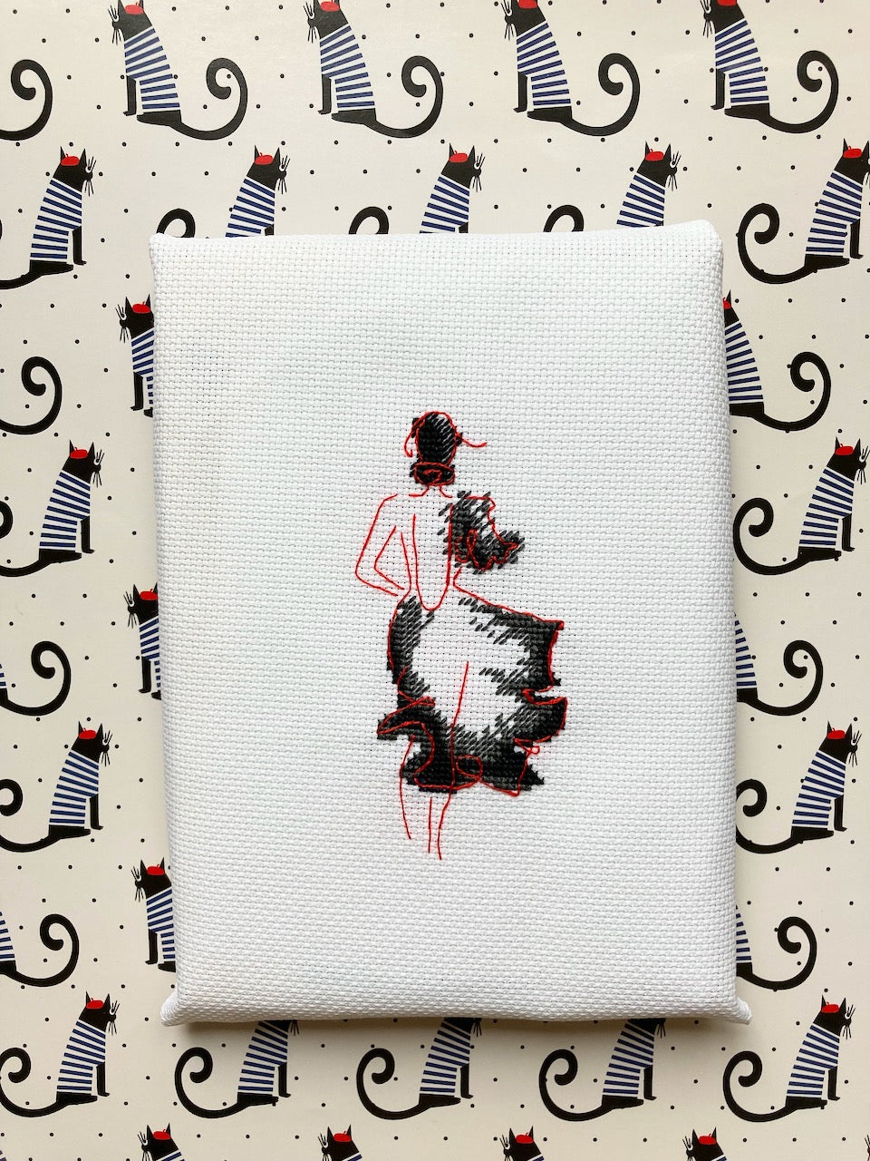 lady in black cross stitch pattern finish