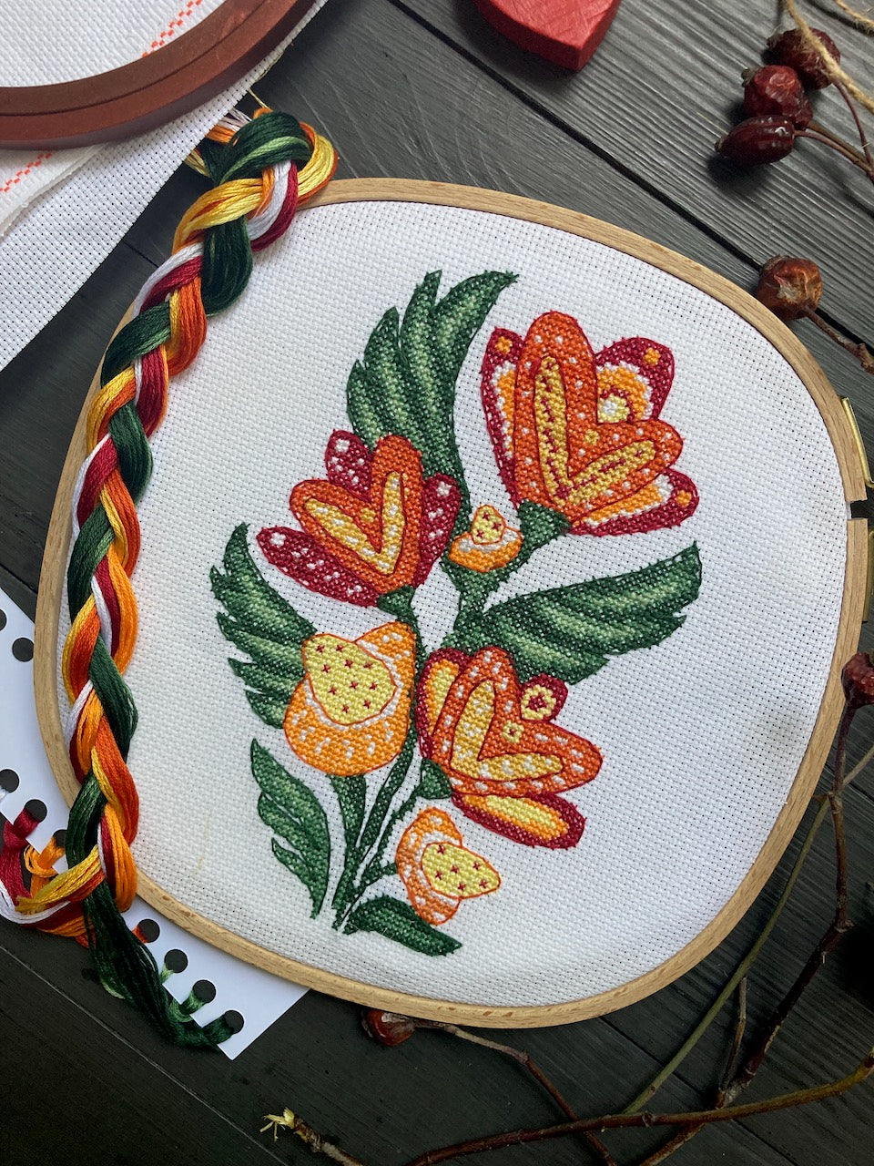 red flowers cross stitch pattern-7