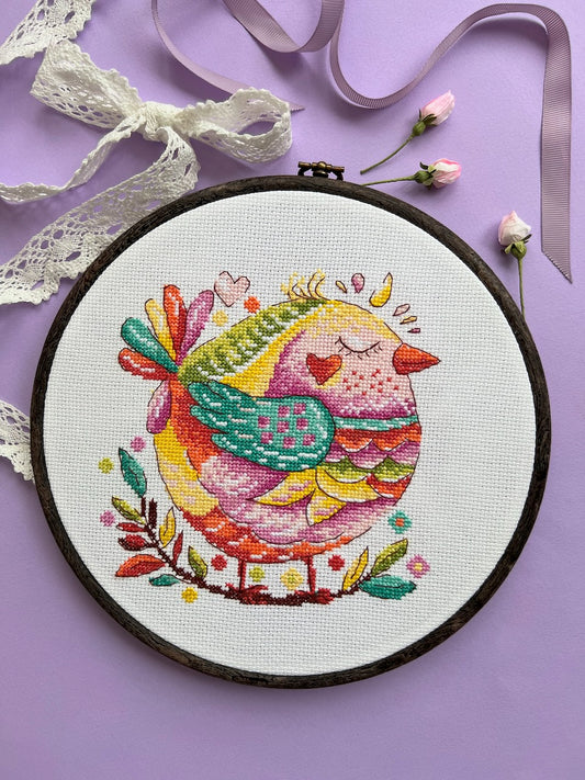 Candy bird round - cross stitch pattern