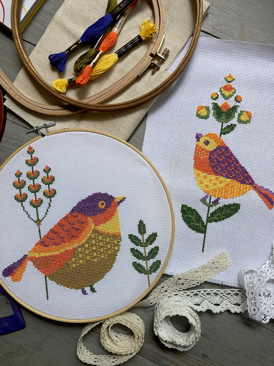 primitive bird small cross stitch pattern