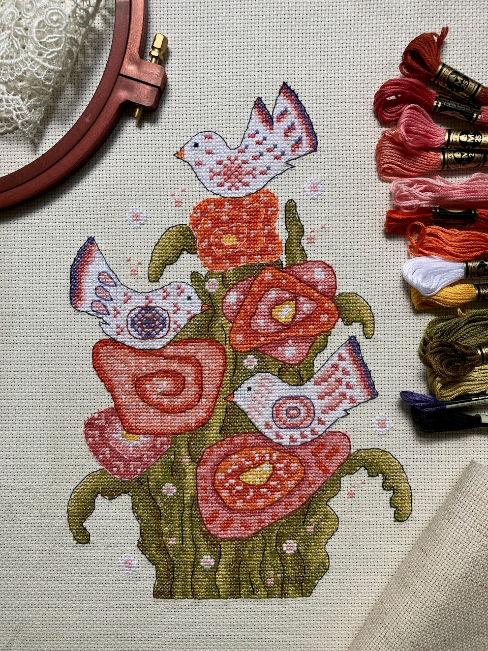 folk flowers easy cross stitch pattern