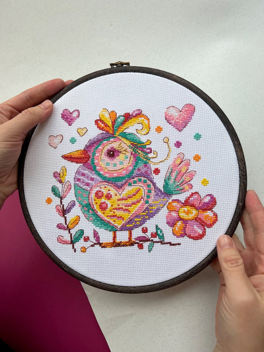 Candy bird Heart - cross stitch pattern
