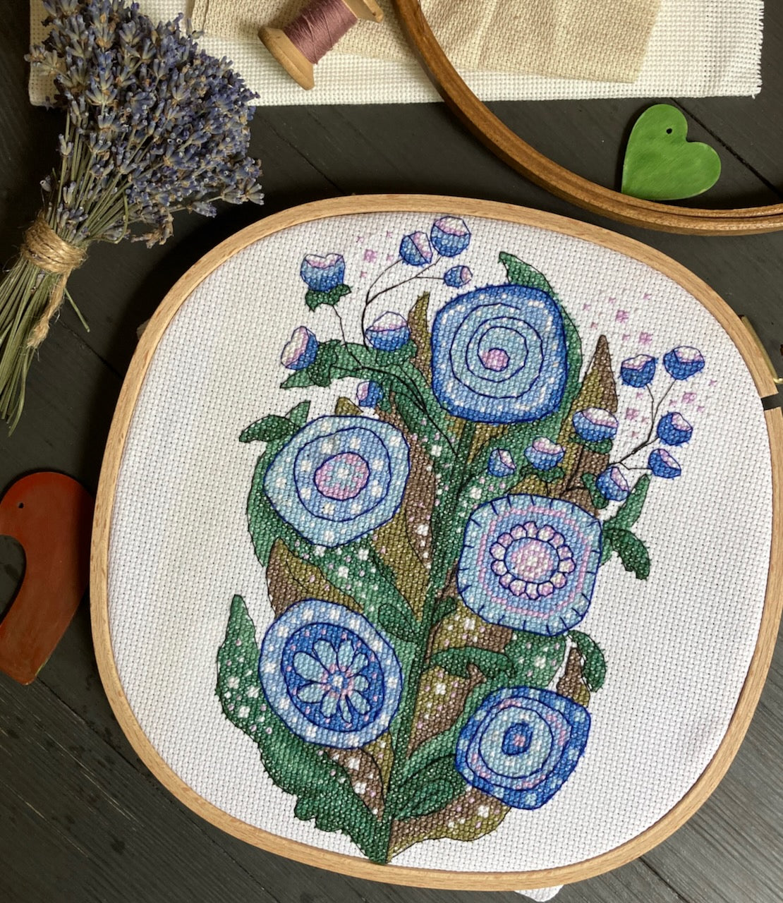 Blue flowers cross stitch-3