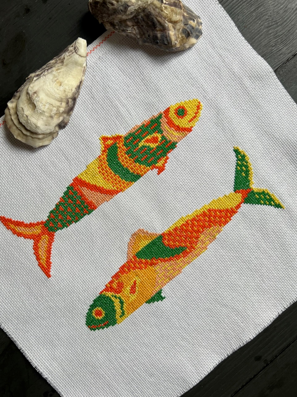 Orange fish cross stitch pattern