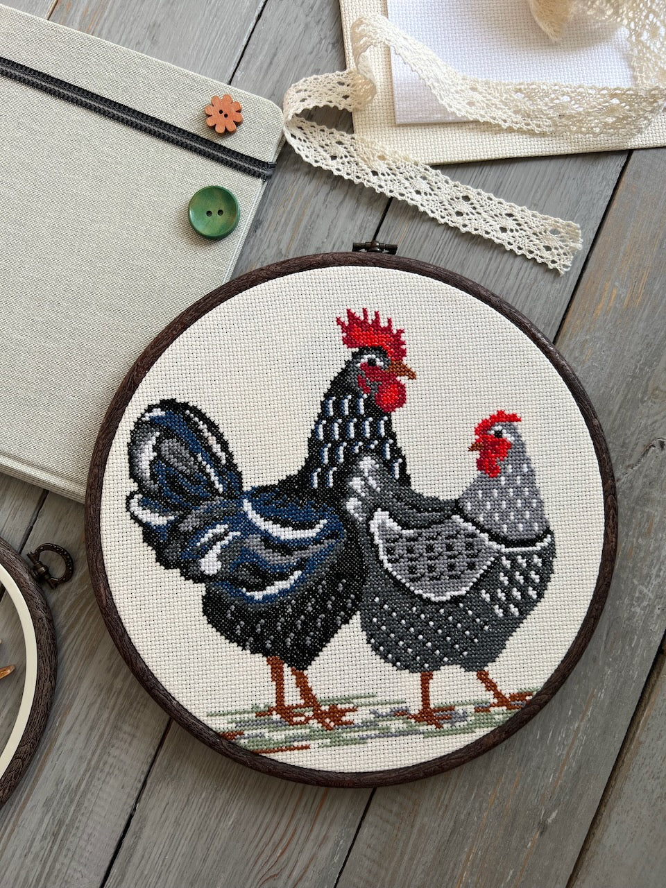 Black Rooster and Hen - cross stitch pattern