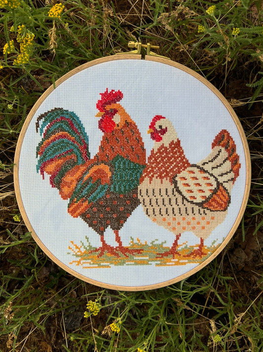 Farm Rooster and Hen - cross stitch pattern