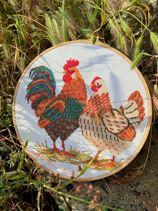 Farm Rooster and Hen - cross stitch pattern