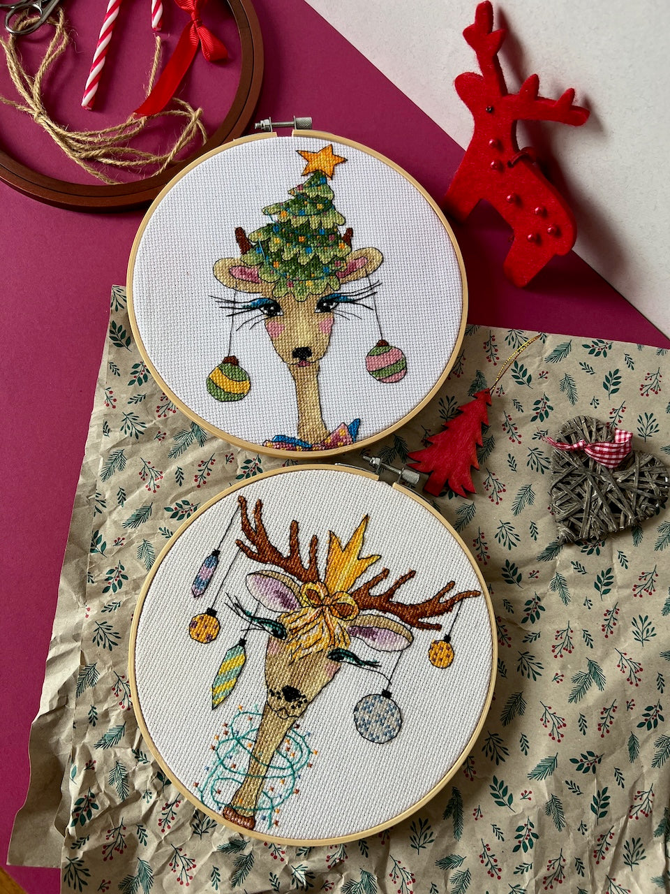 Christmas Deer with Christmas tree - cross stitch pattern