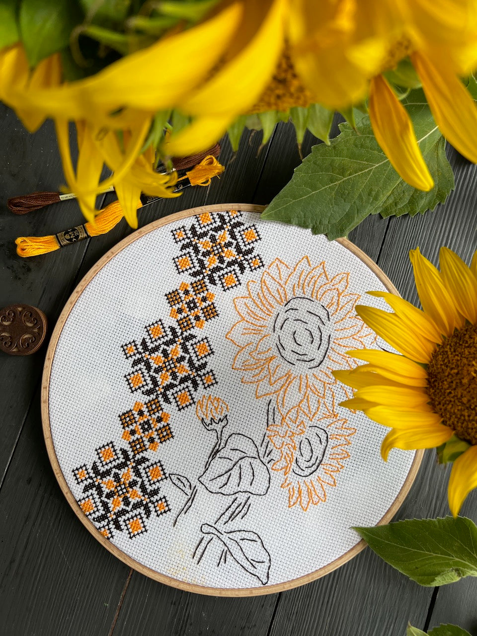 Sunflowers cross stitch embroidery