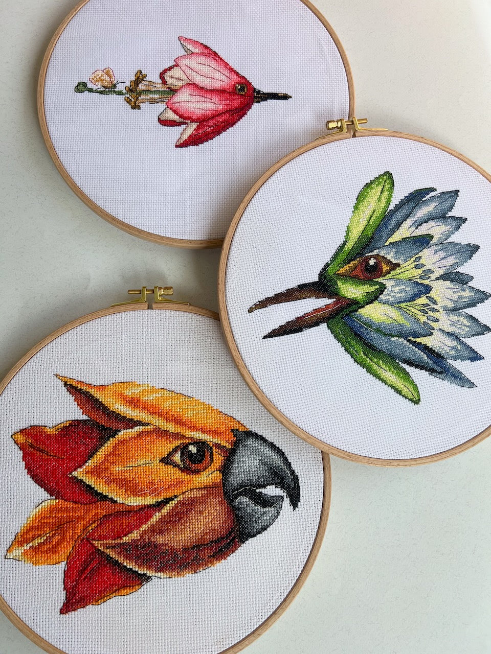 Collage of Magic Bird-flowers - cross stitch pattern