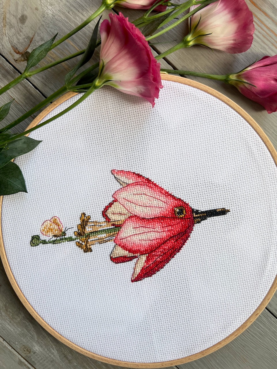 Bird-flower with butterfly - cross stitch pattern