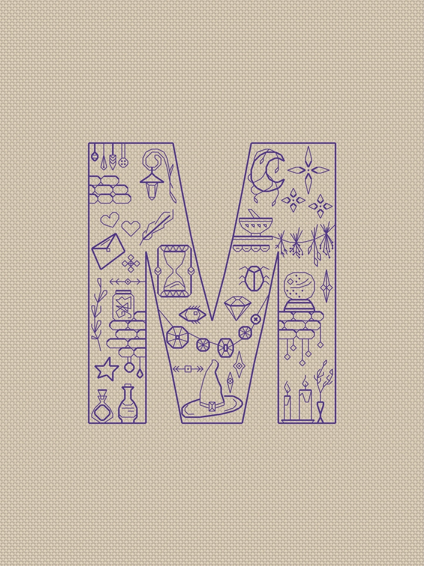Witchy Monogram Letter "M" embroidery pattern