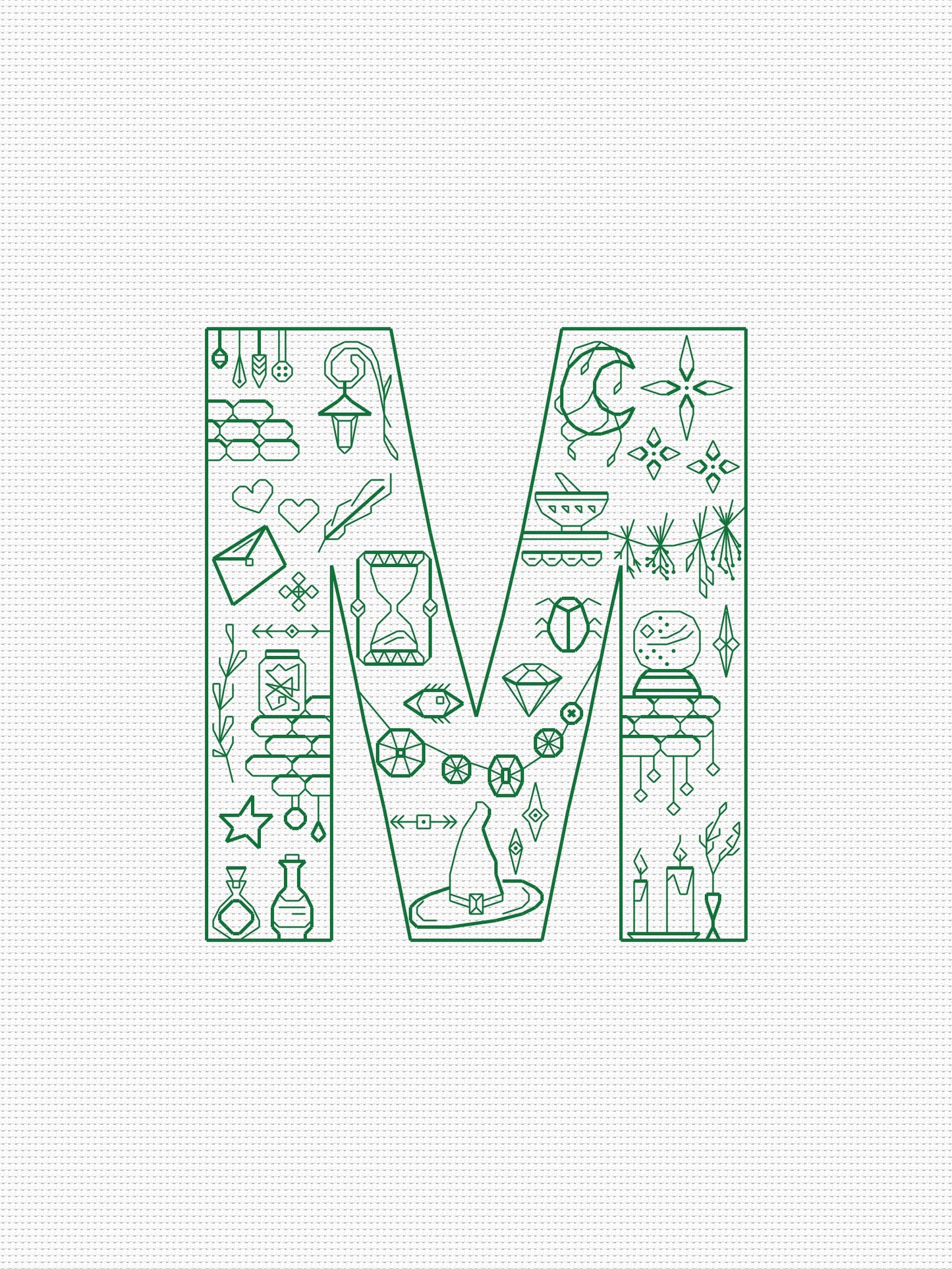 Witchy Monogram Letter "M" embroidery pattern