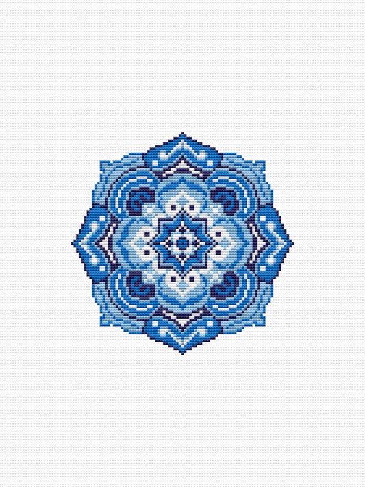 mandala blue cross stitch pattern