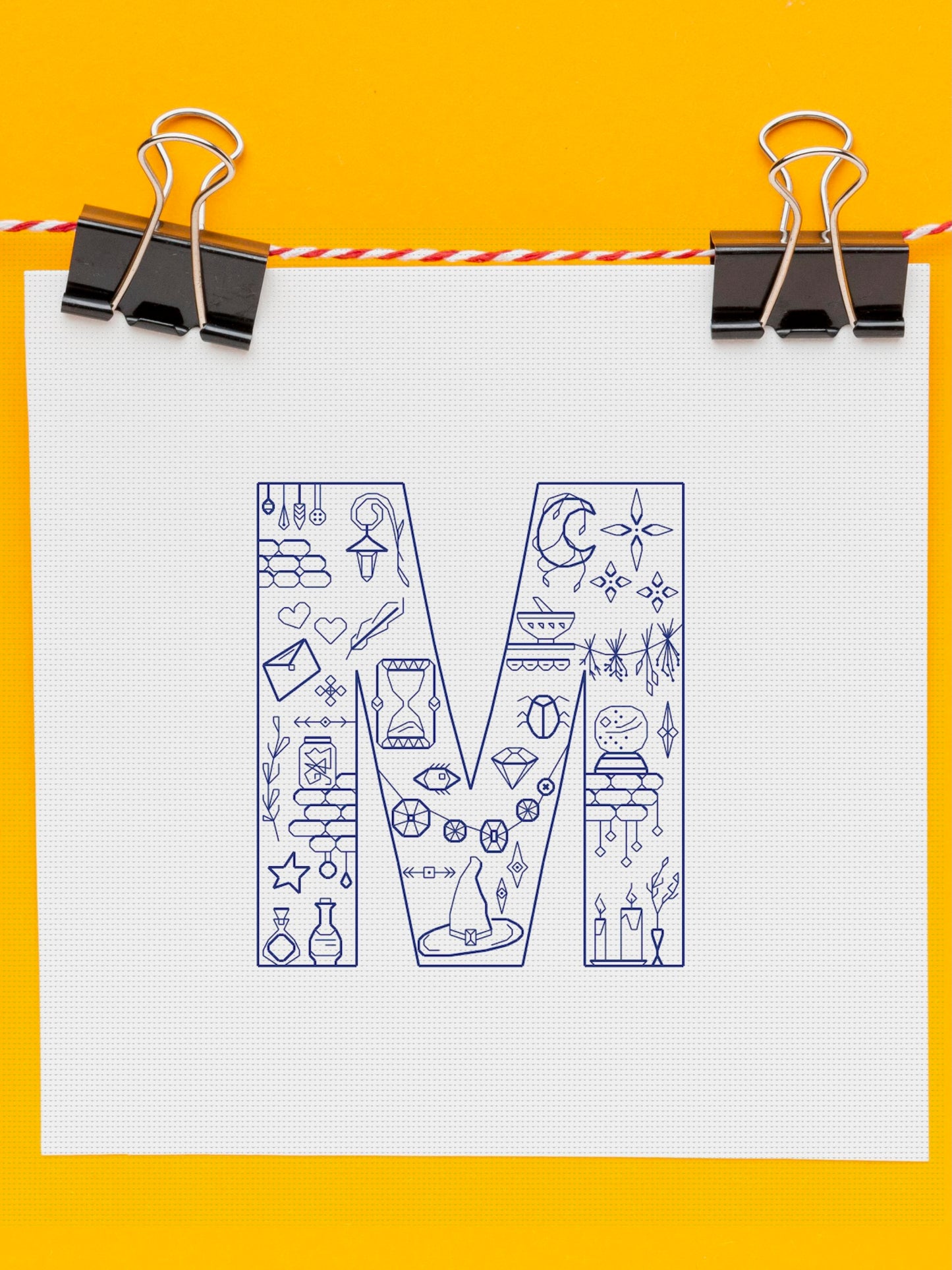Witchy Monogram Letter "M" embroidery pattern
