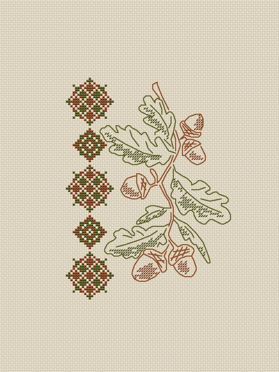 Acorn and Ornament - cross stitch pattern