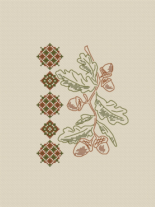 Acorn and Ornament - cross stitch pattern