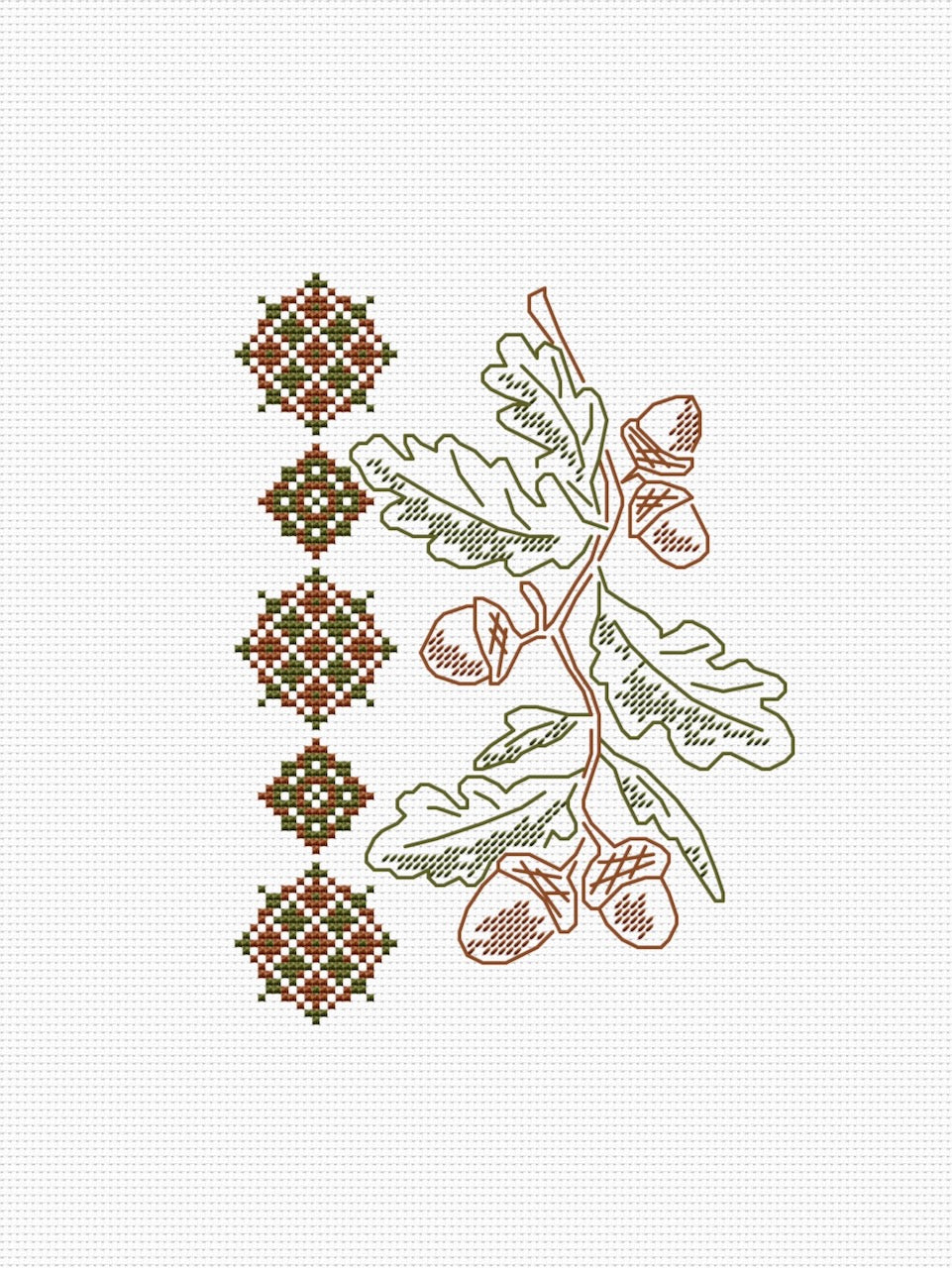 Acorn and Ornament - cross stitch pattern