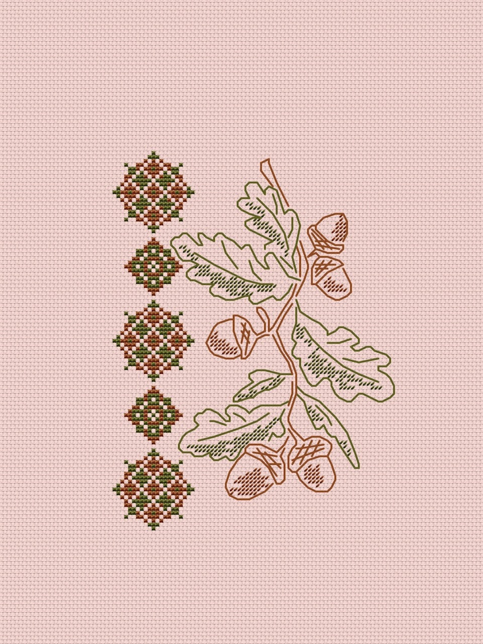 Acorn and Ornament - cross stitch pattern