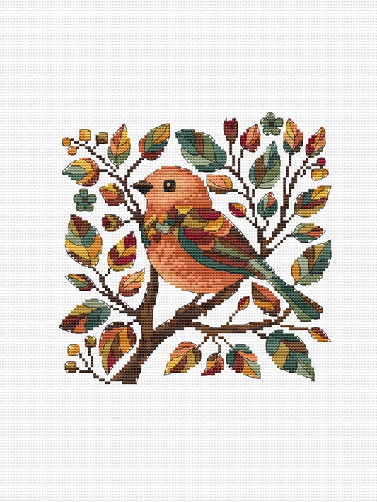 Autumn bird - cross stitch pattern