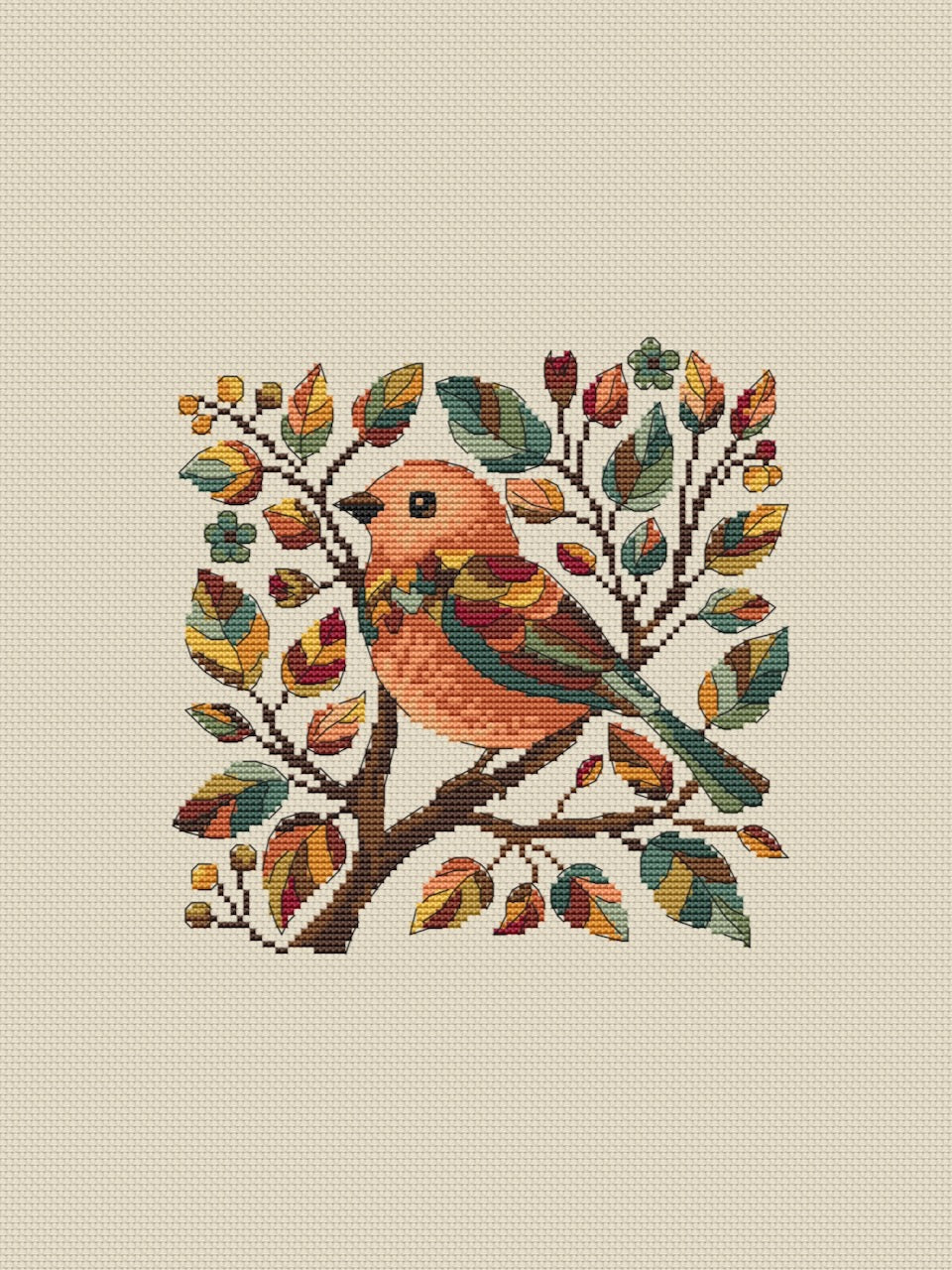 Autumn bird - cross stitch pattern