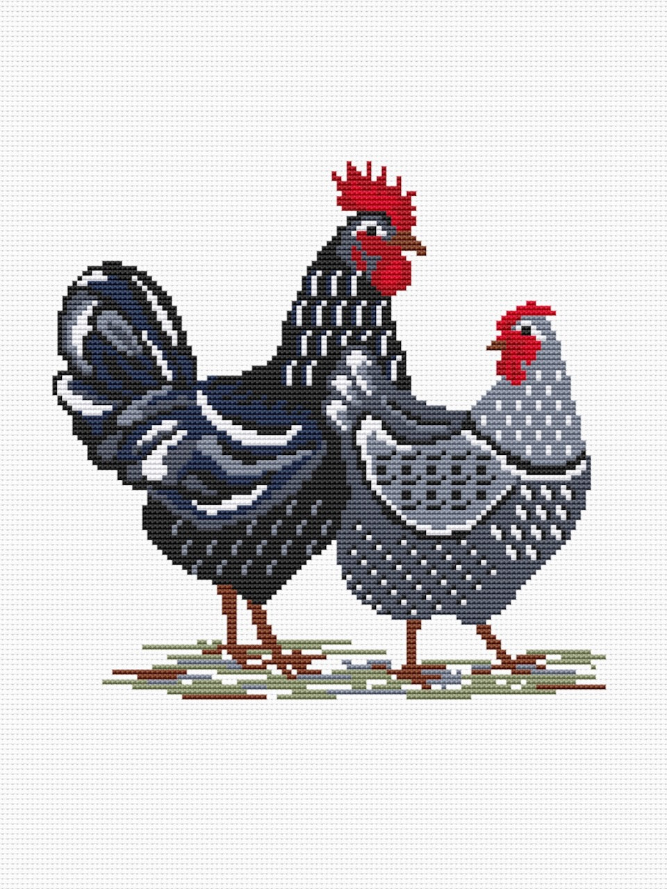 Black Rooster and Hen - cross stitch pattern