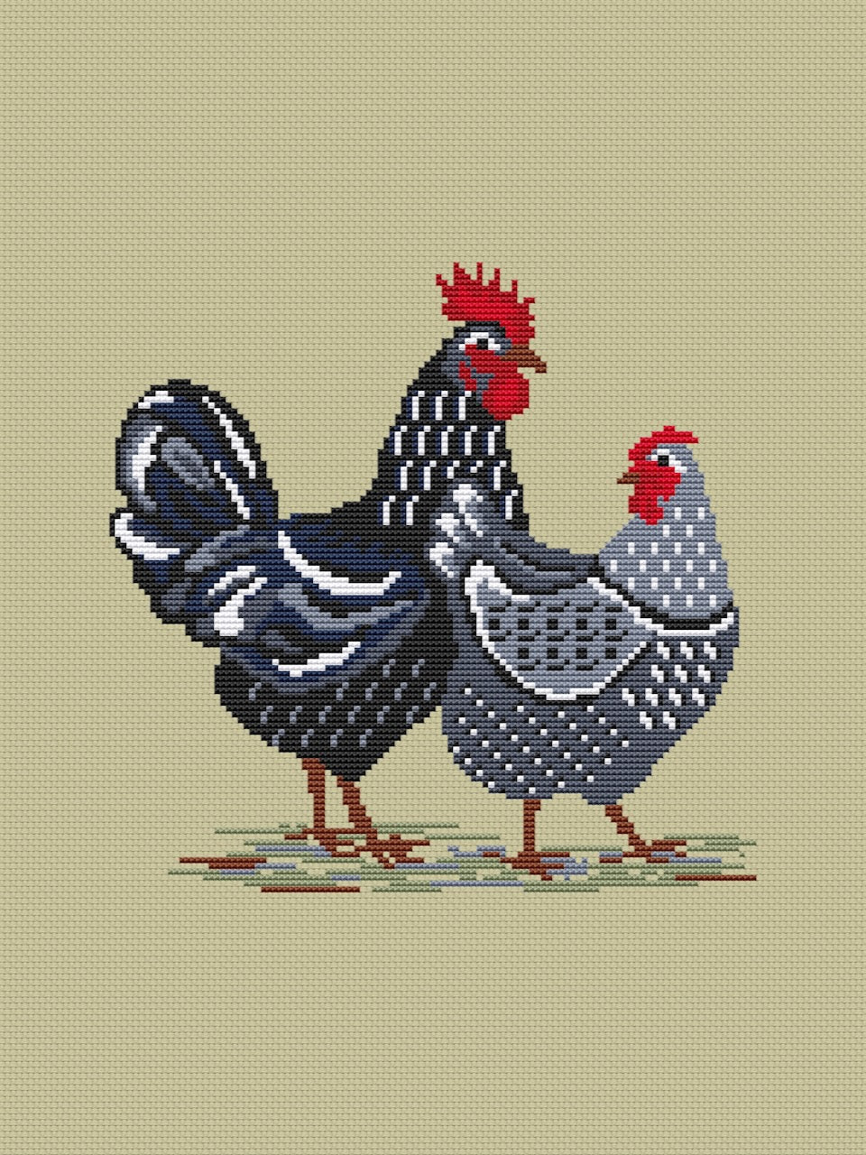 Black Rooster and Hen - cross stitch pattern