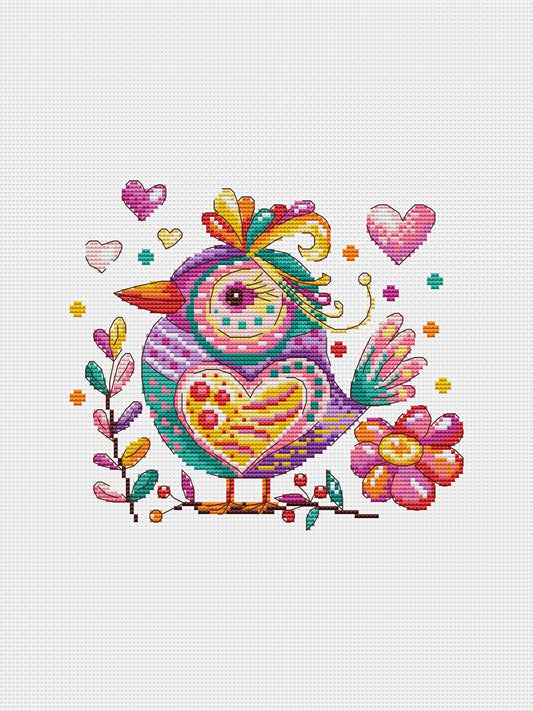 Candy bird Heart - cross stitch pattern