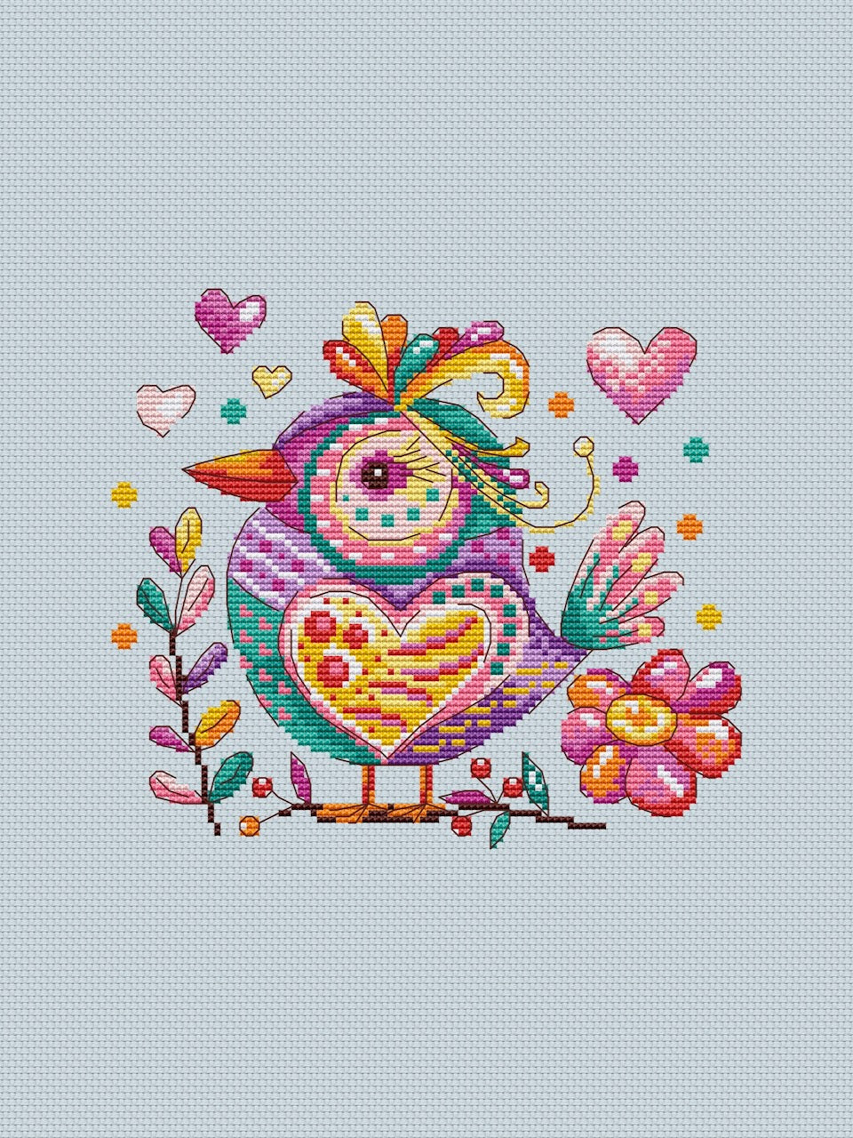 Candy bird Heart - cross stitch pattern