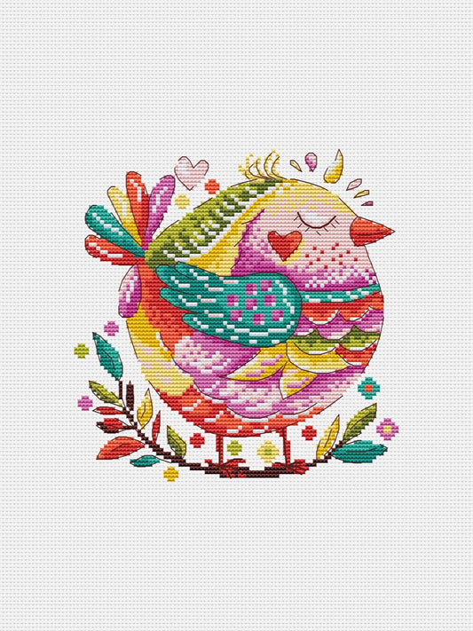 Candy bird round - cross stitch pattern
