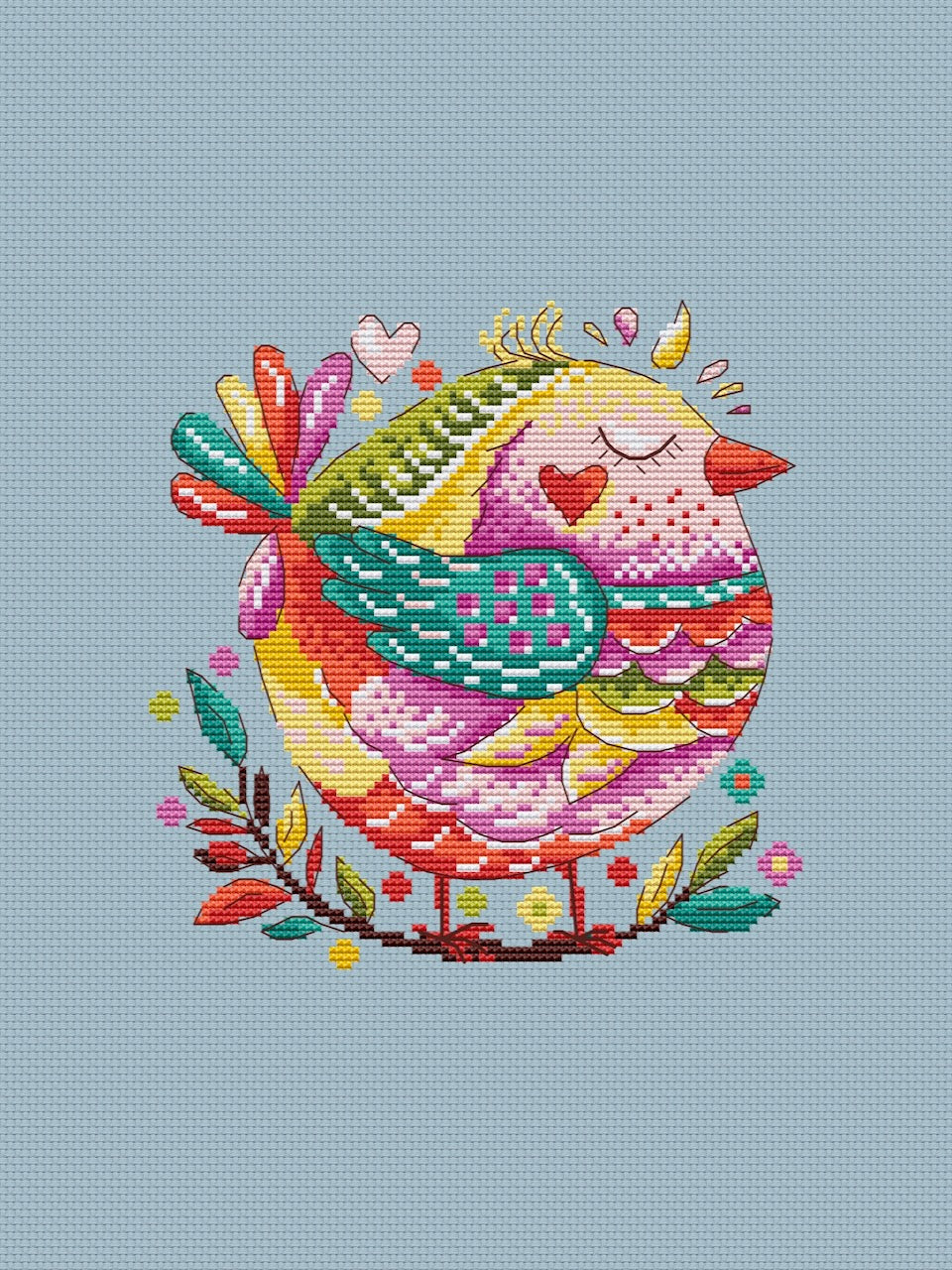 Candy bird round - cross stitch pattern