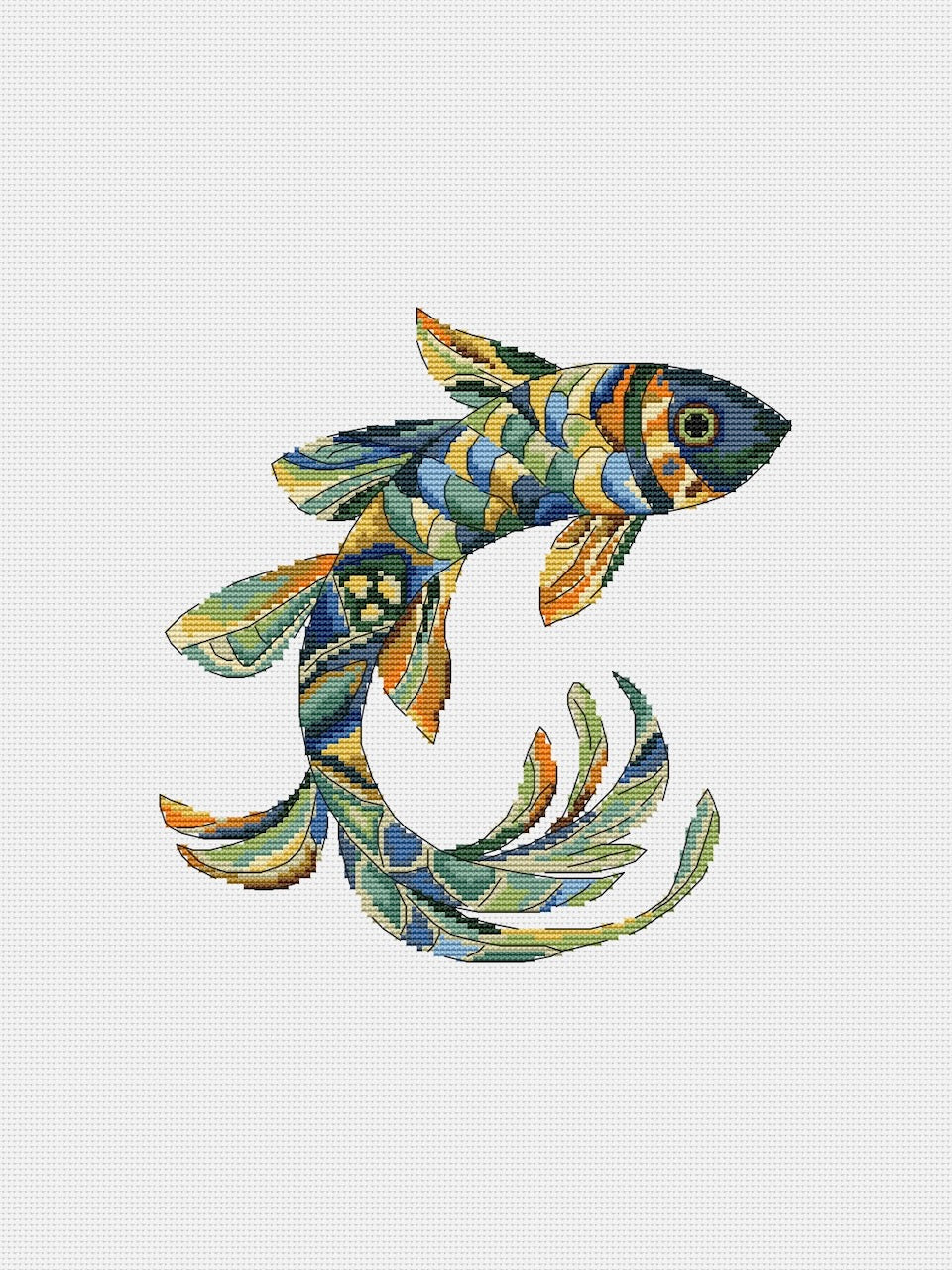 Magic fish yellow-green - cross stitch pattern