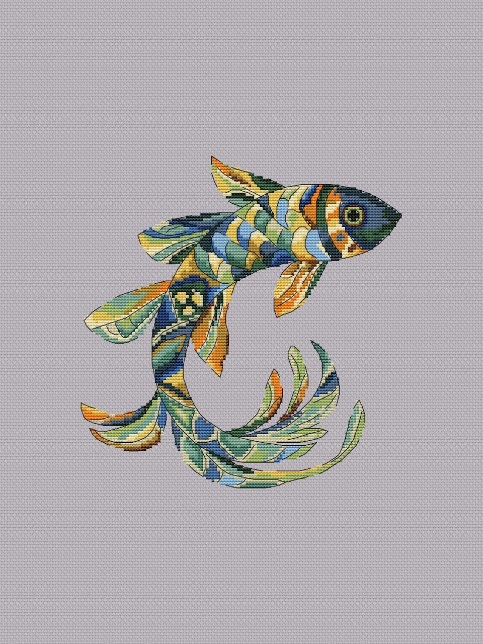 Magic fish yellow-green - cross stitch pattern