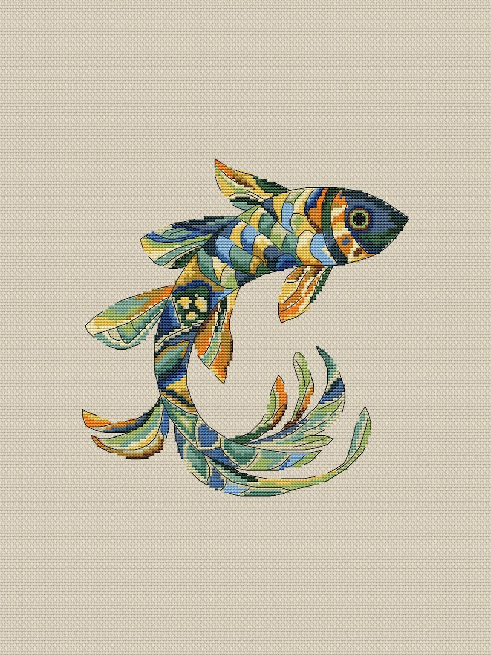 Magic fish yellow-green - cross stitch pattern