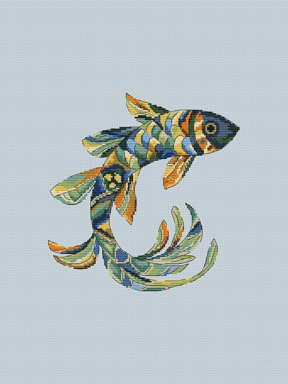 Magic fish yellow-green - cross stitch pattern