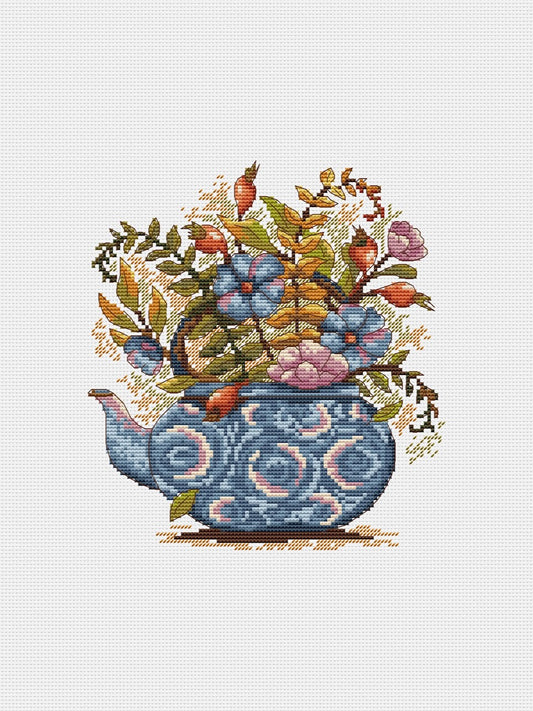 Floral Tea - cross stitch pattern